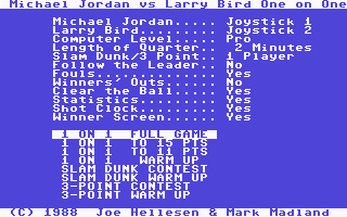Jordan Vs Bird: One On One screenshot 3 for Commodore 64